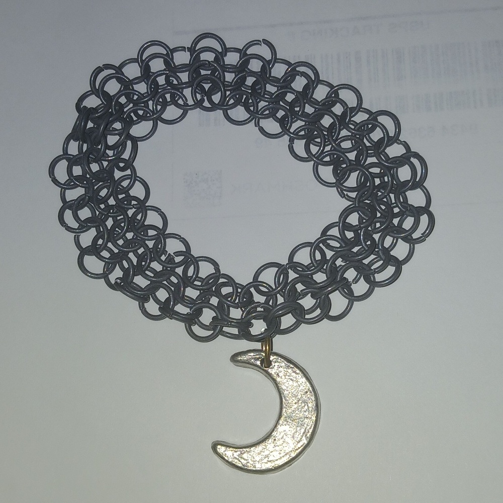Chainmail Bracelet Crescent Moon Handmade Gunmetal Color Quality